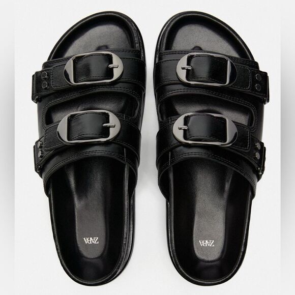 ZARA BUCKLED LEATHER SANDALS - Picture 6 of 9